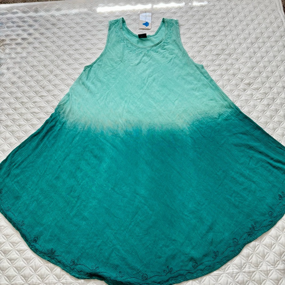NWT Advance Apparels Long Ombre Dip Dye Sleeveless Dress Aqua Turquoise Size S/M - Picture 3 of 12